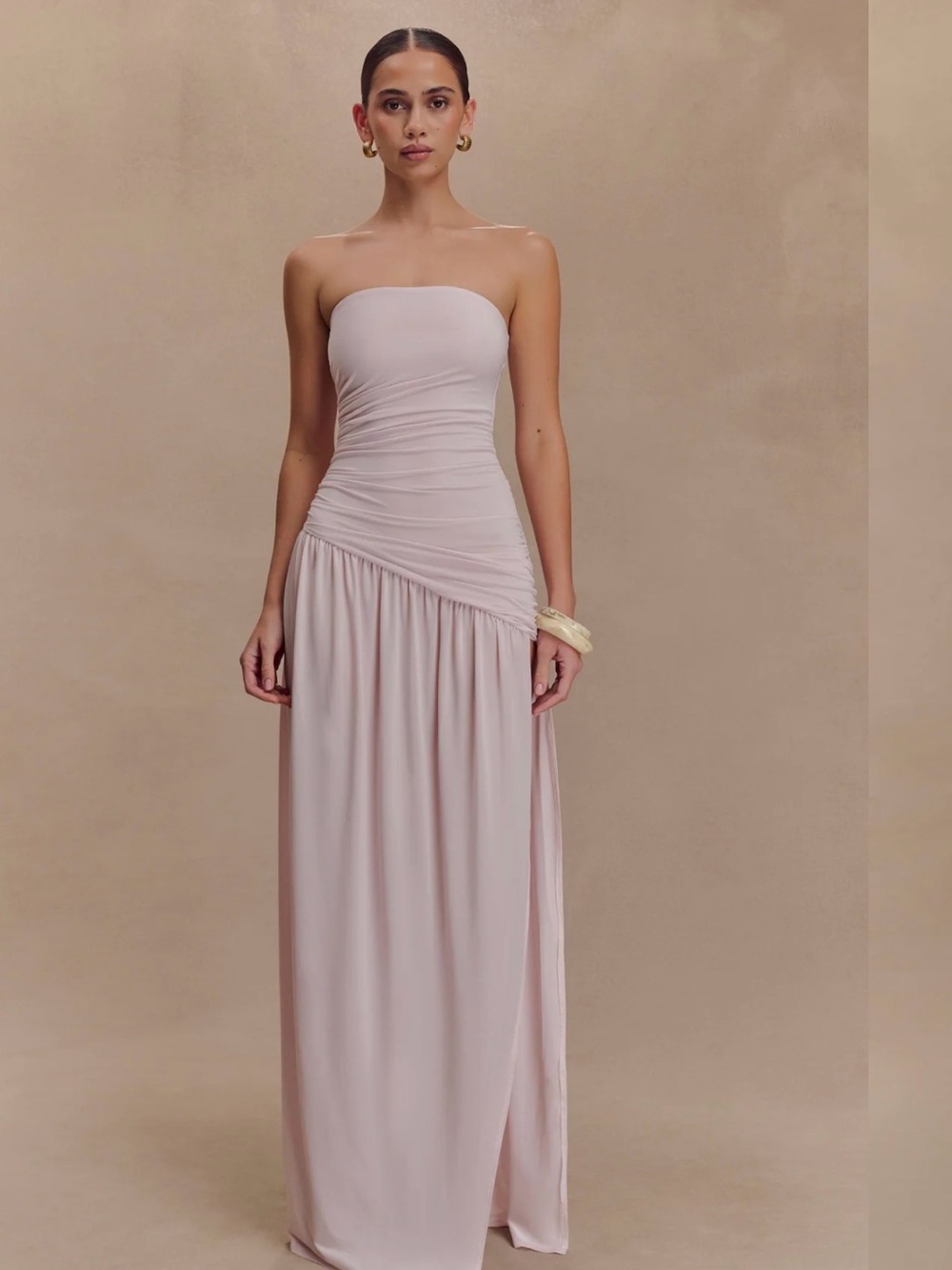 Meshki Bex Strapless Slinky Maxi Dress With Split - Pale Pink